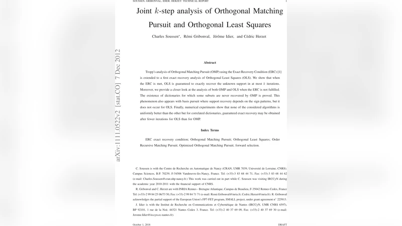 정확 복구 조건 하에서 OMP와 OLS의 k단계 분석