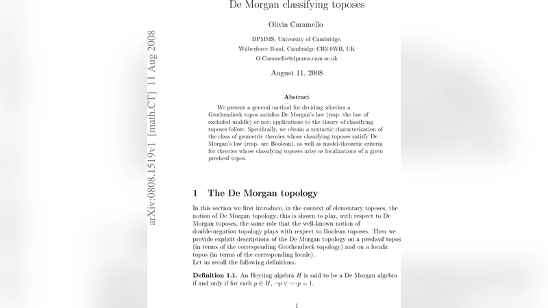 드모르간 법칙을 만족하는 분류 토포스