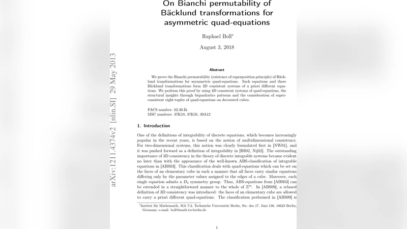 비대칭 사변 방정식의 Bianchi 전치성 연구