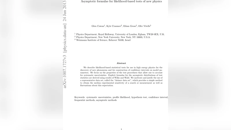 새 물리 탐색을 위한 가능도 기반 검정의 점근식