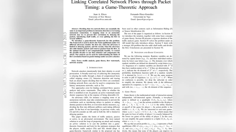 패킷 타이밍을 이용한 네트워크 흐름 연관성 게임 이론적 분석