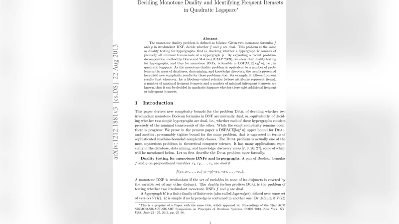 단조 이중성 판정과 빈번 아이템셋 탐색을 위한 이차 로그공간 알고리즘