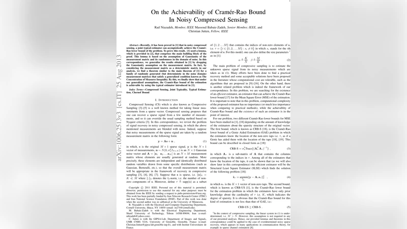 노이즈 압축센싱에서 Cramer Rao 한계 달성 가능성 확대