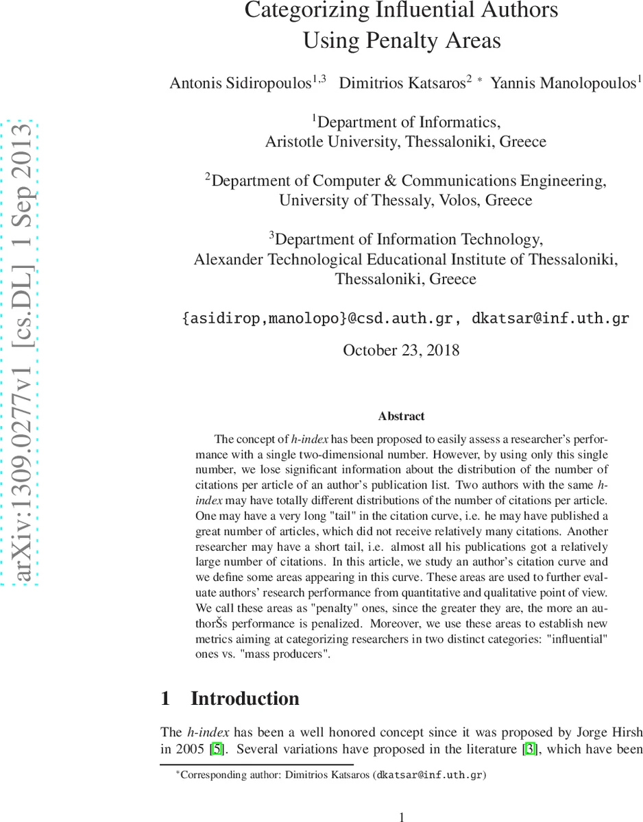 패널티 영역으로 보는 연구자 영향력 분류