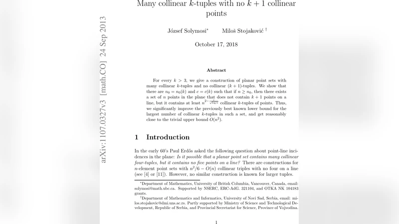 많은 k‑점 직선 구성 가능하지만 k+1 점은 불가