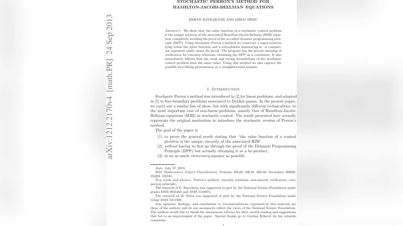 확률 퍼론스 방법을 통한 HJB 방정식 해석