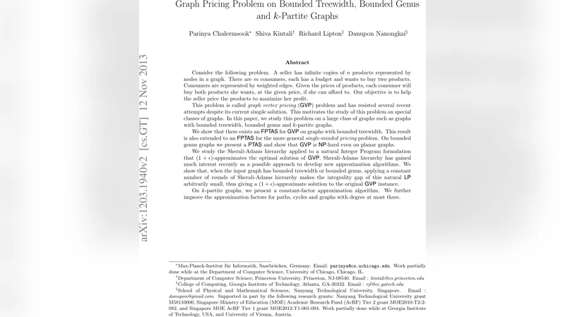 그래프 가격 책정 문제의 트리폭·곡면·k‑파트ite 그래프에서의 근사 해법