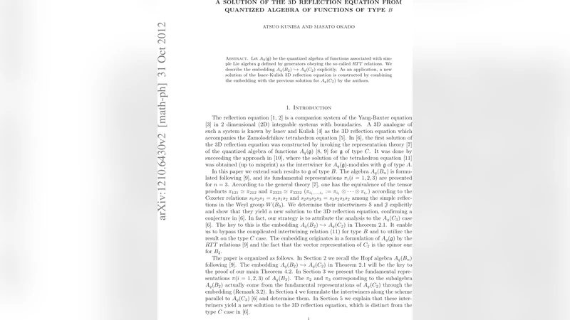 3차원 반사 방정식의 새로운 해: B형 양자 함수대수와 C형 임베딩