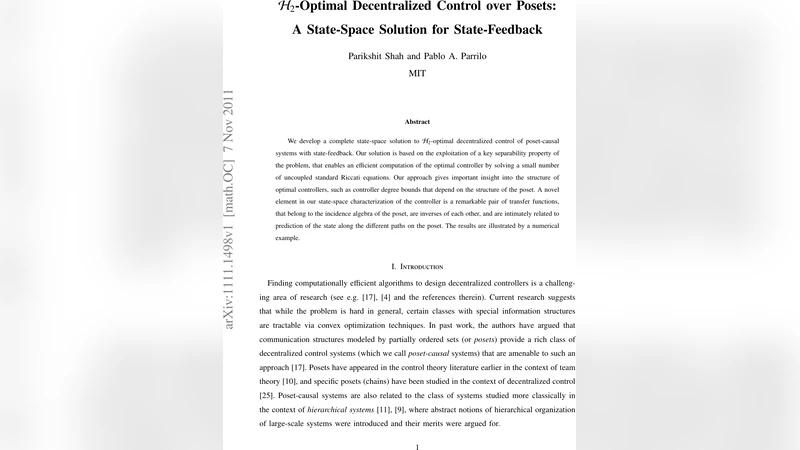 포셋 기반 H₂ 최적 분산 제어: 상태공간 해법