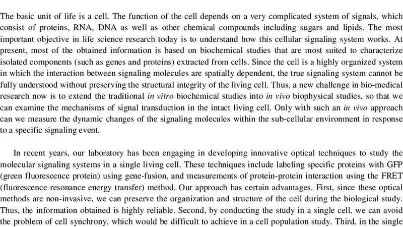 생체광학을 이용한 단일 살아있는 세포의 신호 전달 메커니즘 연구