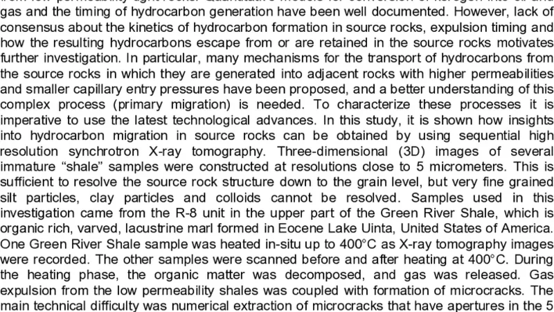 동시 4D 싱크로트론 X‑선 단층촬영으로 본 유기질 셰일의 탄화수소 이동 경로 형성