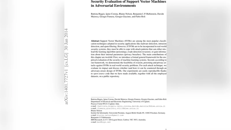 지원 벡터 머신의 보안 평가와 적대적 공격 대응