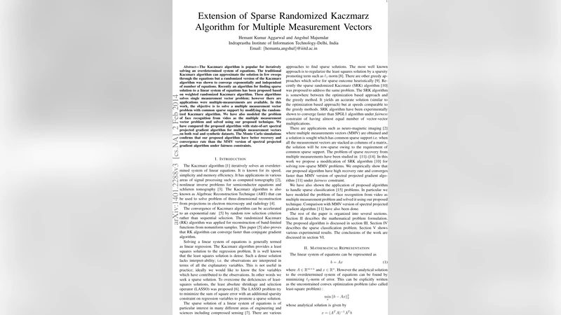 다중 측정 벡터를 위한 희소 랜덤 카치마르즈 알고리즘 확장