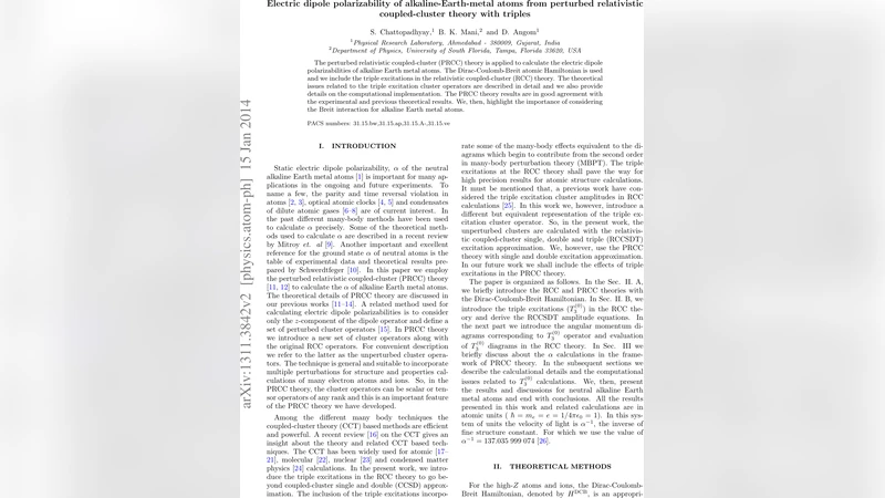 알칼리 토양 금속 원자의 전기쌍극자 편극도 계산 삼중항 포함 교란 상대론적 결합군 이론