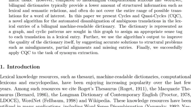 사이클 기반 양언어 사전 의미 정제 알고리즘