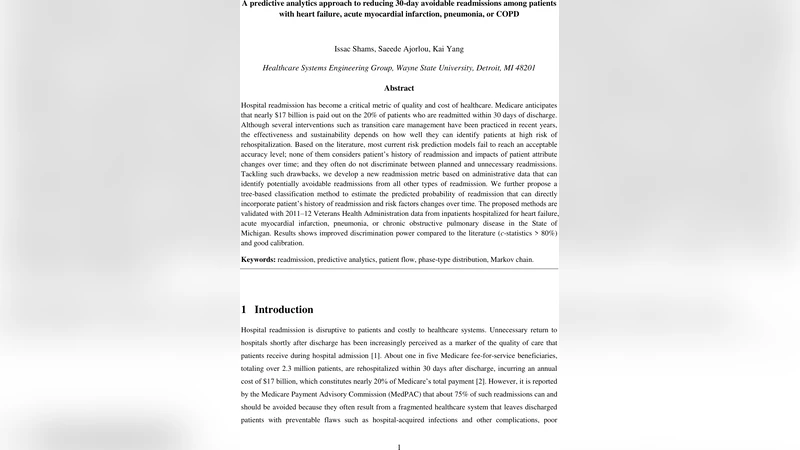 예방 가능한 재입원을 줄이는 예측 분석 모델