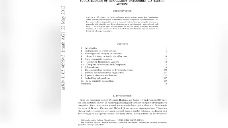 텐서 작용을 통한 특이점 범주의 부분범주 완전 분류