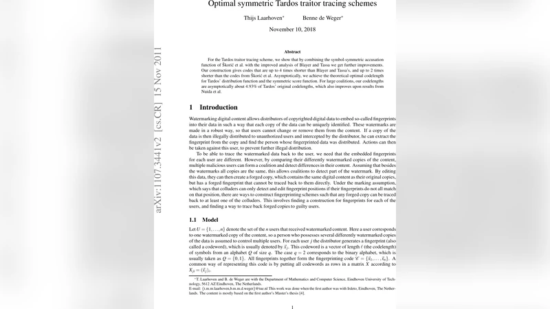 대칭 타르도스 추적 코드의 최적 설계와 길이 감소