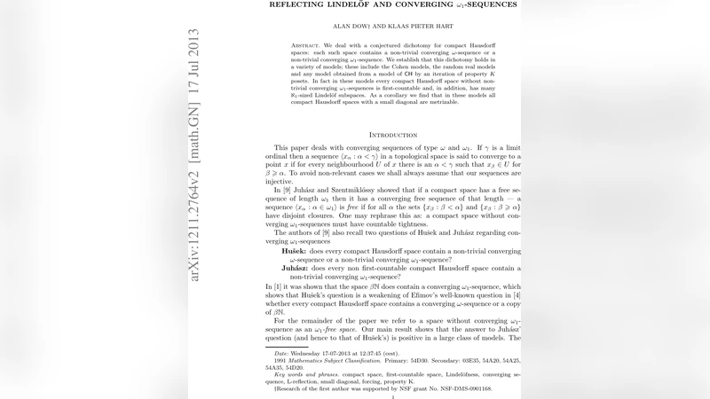 반사적 린델오프와 수렴하는 오메가 일 수열