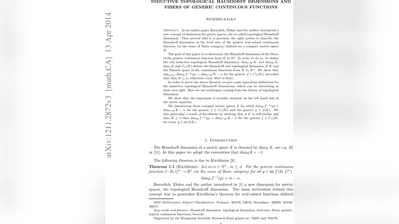 일반 연속 함수 섬유 차원과 귀납적 위상 하우스도 차원