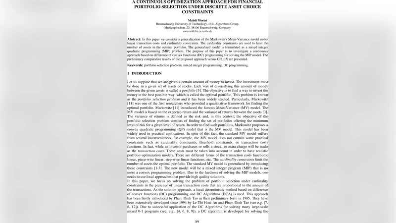 연속 최적화 기반 차등볼록 프로그래밍으로 푸는 카드리티 제약 포트폴리오 선택