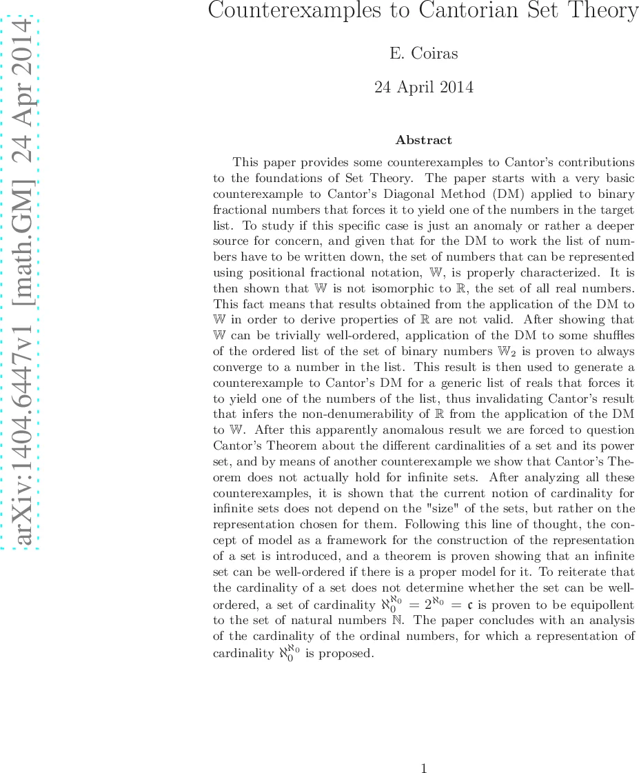 칸토어 집합론에 대한 반증