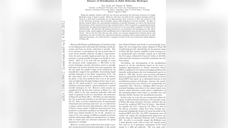 고체 분자 수소의 금속화 부재와 P6₃/m 구조의 우세