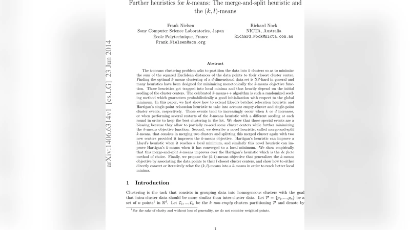 k 평균을 위한 새로운 휴리스틱 병합 분할과 k l 평균