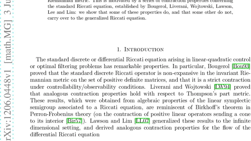 콘 내부 순서보존 흐름의 톰슨 메트릭 수축률과 일반화 리카티 방정식 적용