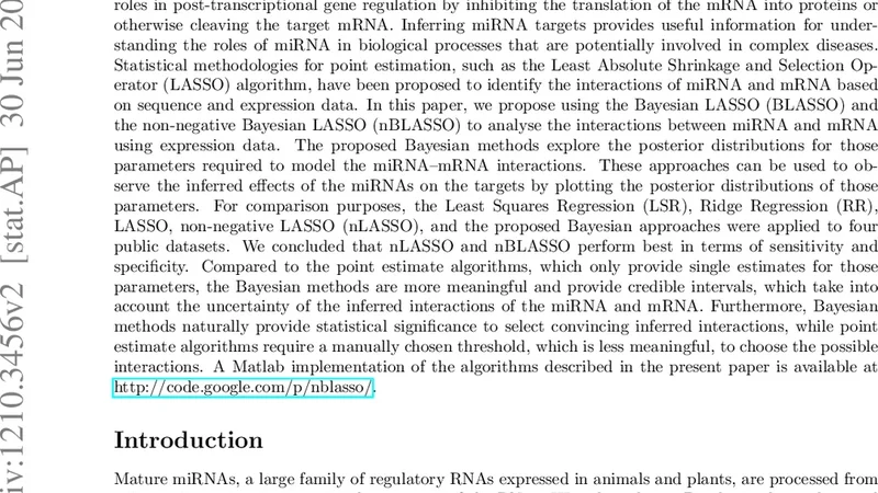 베이지안 방법을 이용한 miRNA와 mRNA 상호작용 분석
