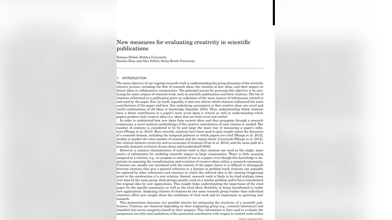 과학 논문의 창의성 평가를 위한 새로운 인용 기반 지표