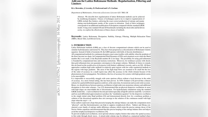 격자볼츠만 방법을 위한 부가기능 정규화 필터링 및 리미터