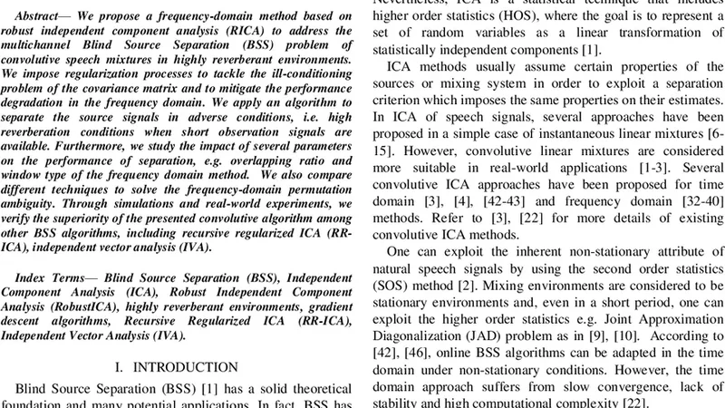 강인한 ICA 기반 콘볼루션 혼합 신호 분리 알고리즘