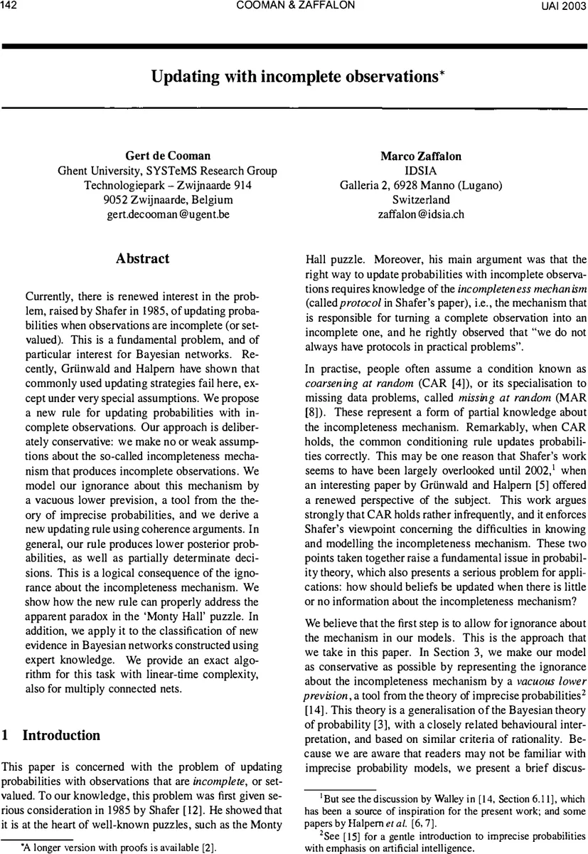불완전 관측을 위한 보수적 업데이트 규칙과 베이지안 네트워크 적용