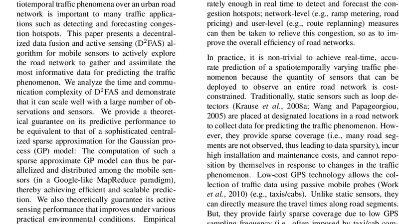 모바일 센서를 활용한 분산 데이터 융합 및 능동 탐색 기반 교통 현상 예측