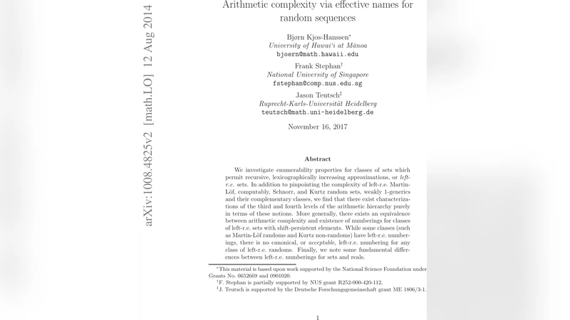 좌측 r.e. 집합으로 보는 산술 복잡도와 무작위 수열