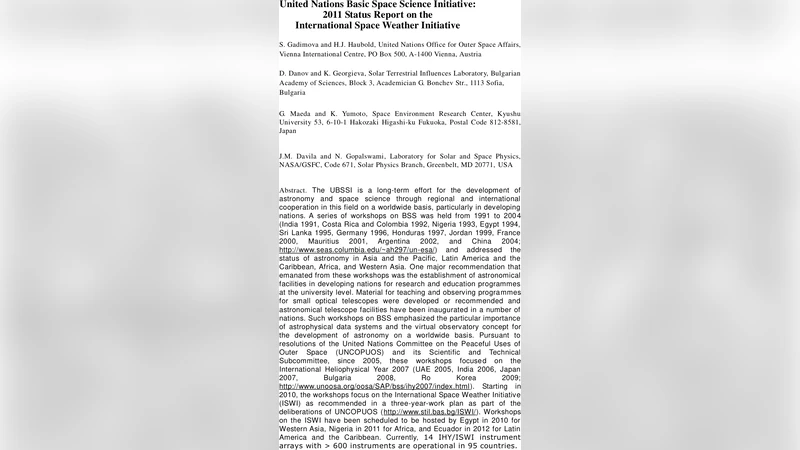 UNBSSI 2011 국제우주기상 이니셔티브 현황 보고서