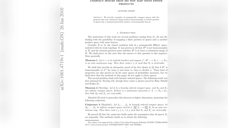 유한 곱으로 사상되지 않는 콤팩트 공간