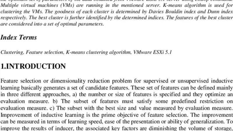 VMware ESXi 5.1 최적 특징 선택 및 클러스터링 분석