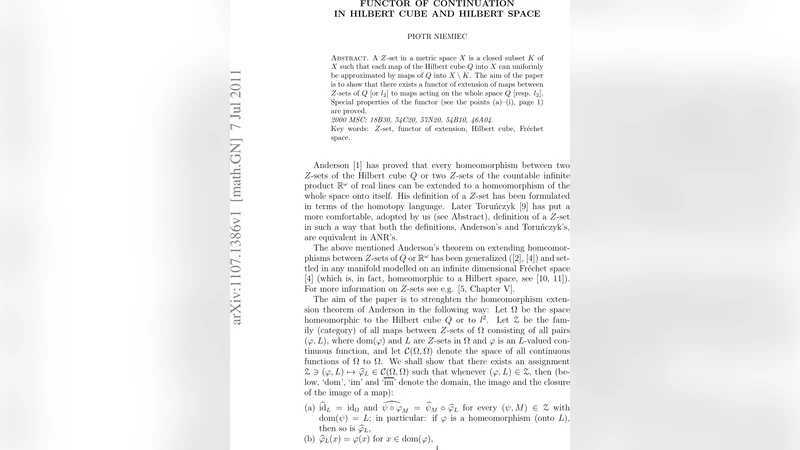 Hilbert 큐브와 Hilbert 공간을 위한 연속성 함자 구축