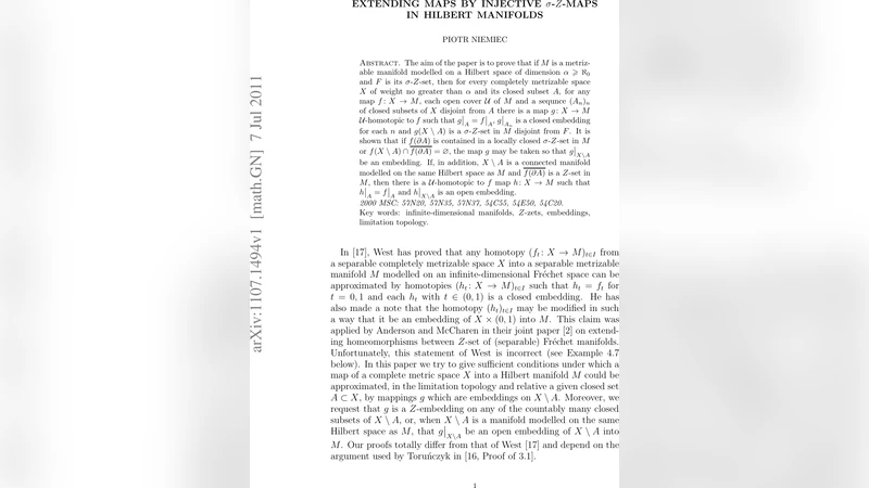 Hilbert 다양체에서 σ‑Z‑집합을 이용한 사상 확장과 삽입 가능성