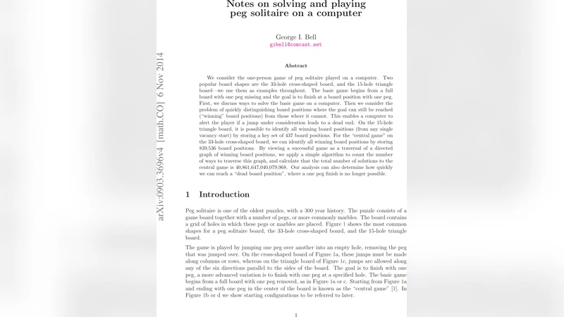 컴퓨터로 풀이하는 페그 솔리테어 전략