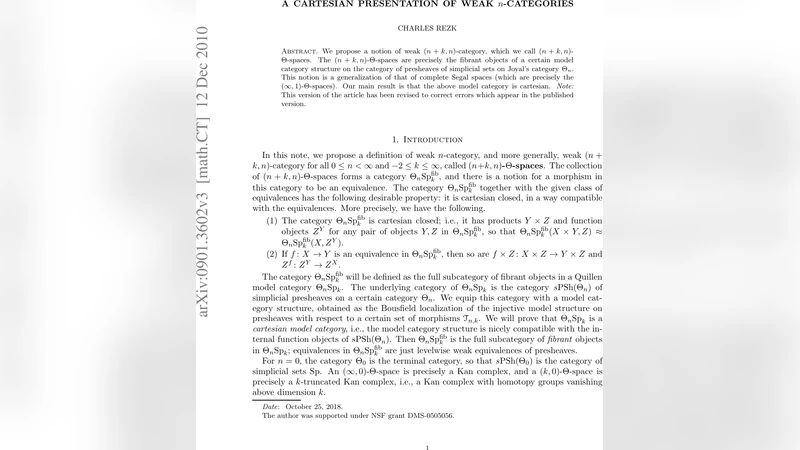 약한 n 범주들의 카테시안 표현