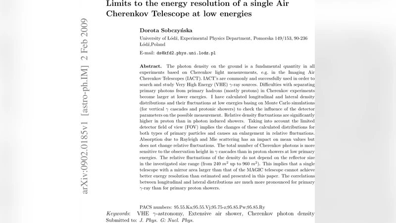단일 공기 체레노프 망원경의 저에너지 구간 에너지 해상도 한계