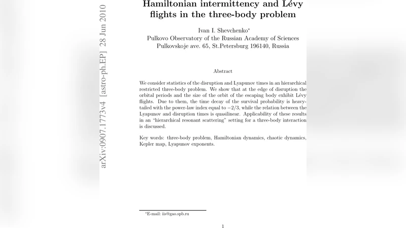 삼체 문제에서 해밀토니안 간헐성 및 레비 비행