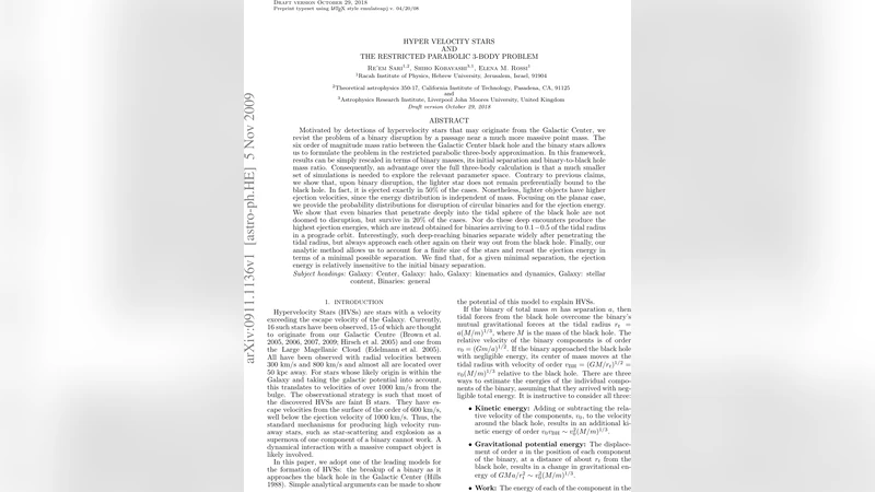 초고속 별과 제한된 포물선 3체 문제