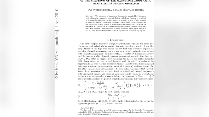 자기유체역학 평균장 알파 제곱 다이너모 연산자 스펙트럼 연구