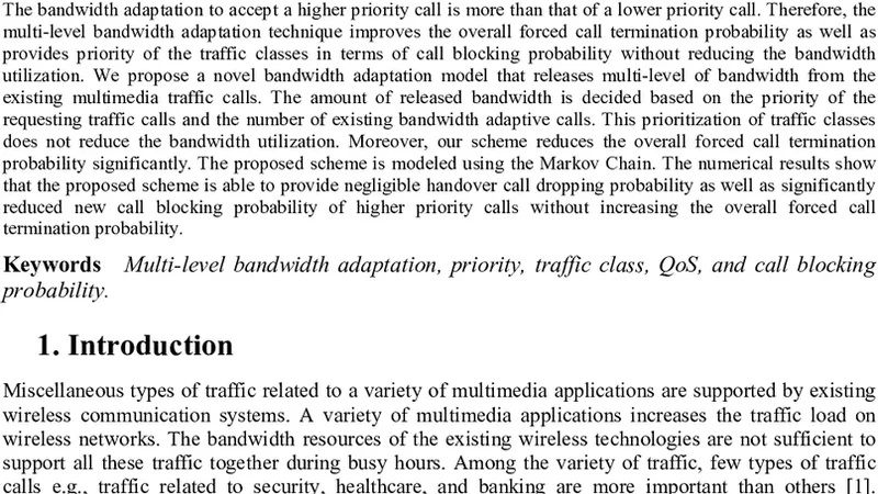 멀티레벨 대역폭 적응을 이용한 클래스 기반 서비스 연결