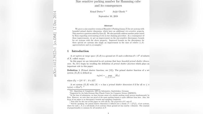해밍 큐브에서 크기 민감 포장 수와 그 응용