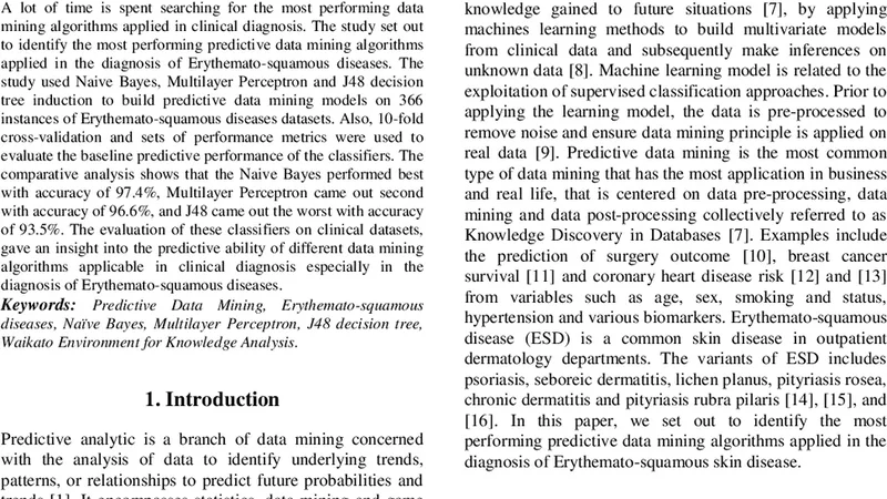 Erythemato Squamous 질환 진단을 위한 예측 데이터 마이닝 알고리즘 비교